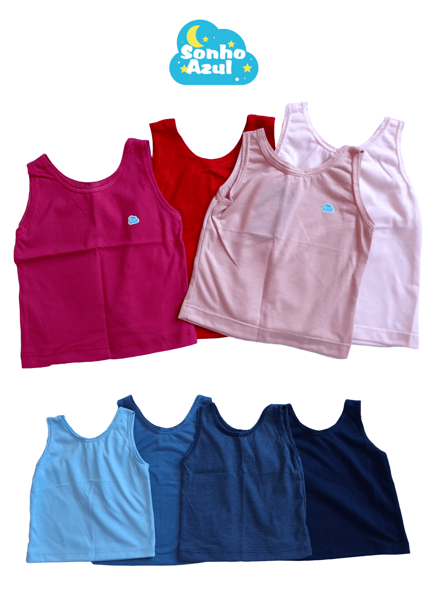 Kit 5 Camisetas Regata Bebê Sonho Azul | Leve 5 Pague 3! | ~39% OFF