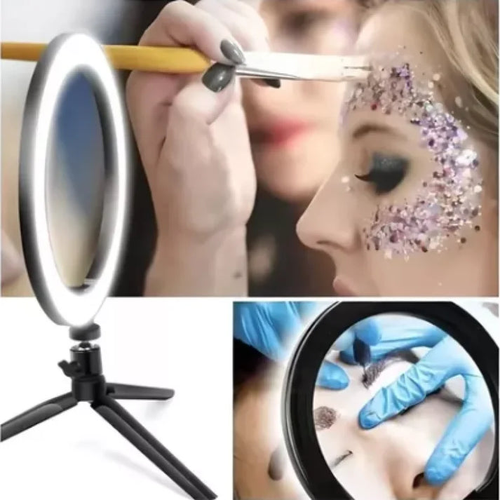 Kit Ring Light LED 8 polegadas com Tripé e Suporte para Celular - Montagem Completa