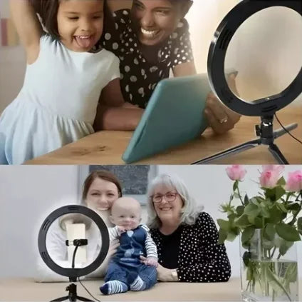 Ring Light em Uso com Celular no Suporte para Gravações e Selfies