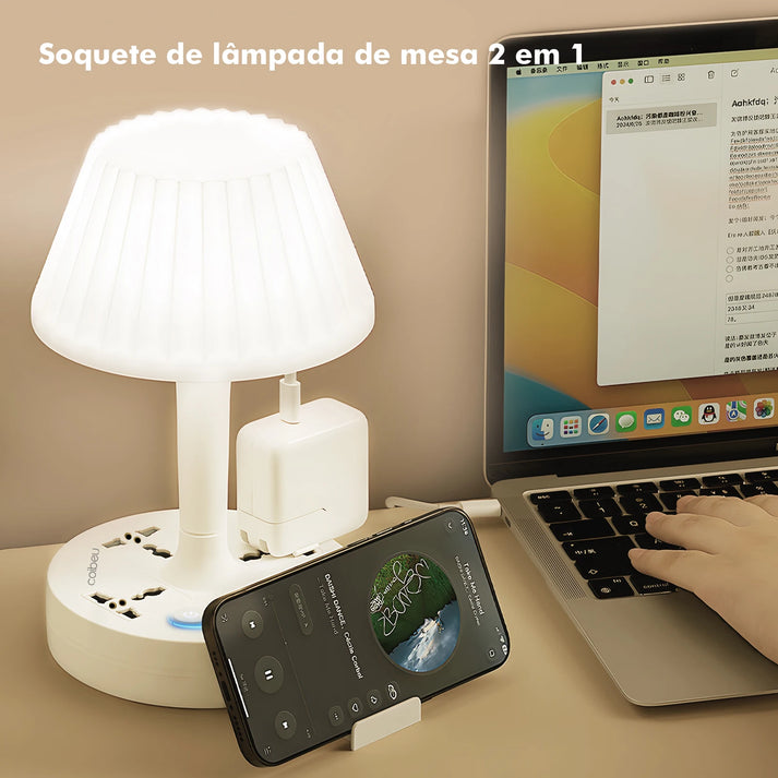Lâmpada de Mesa LED com Entrada USB e Filtro de Linha