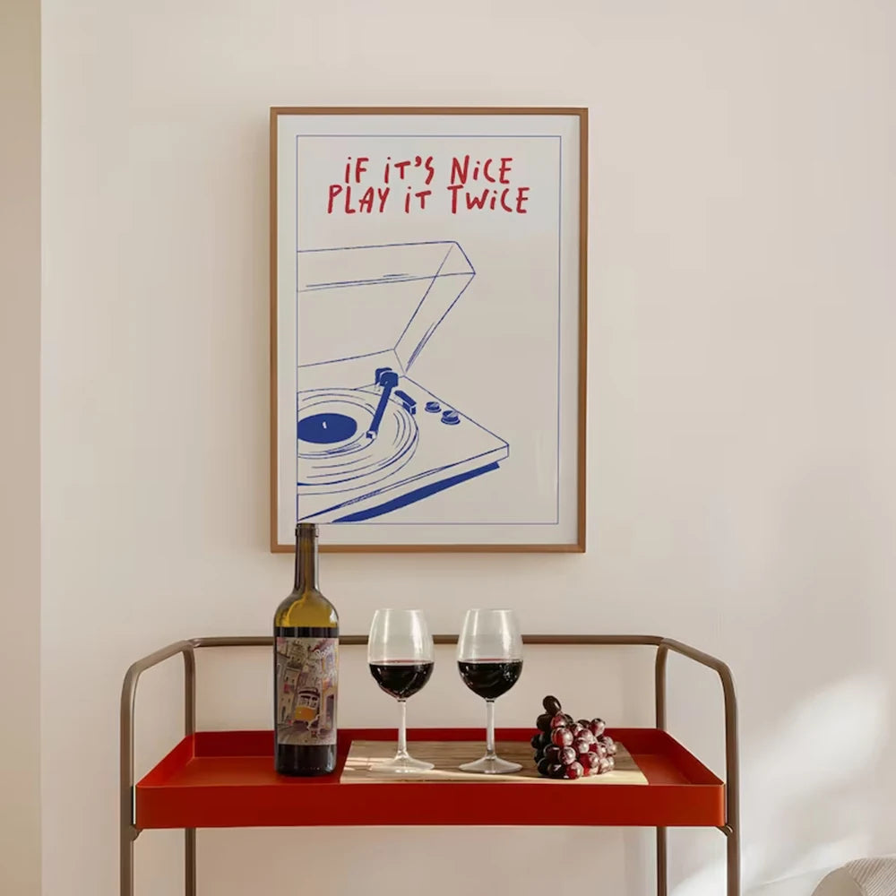 Poster Retrô "Play It Twice" em Lona Premium | Decoração Musical | Até 26% OFF