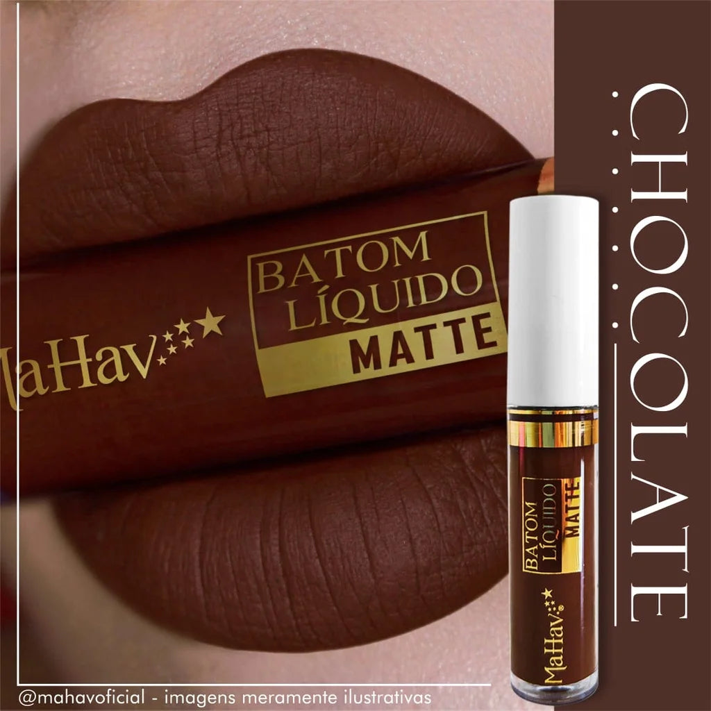Batom Líquido Matte Mahav - Toque Aveludado | 12 Cores | 64% OFF + Frete Grátis
