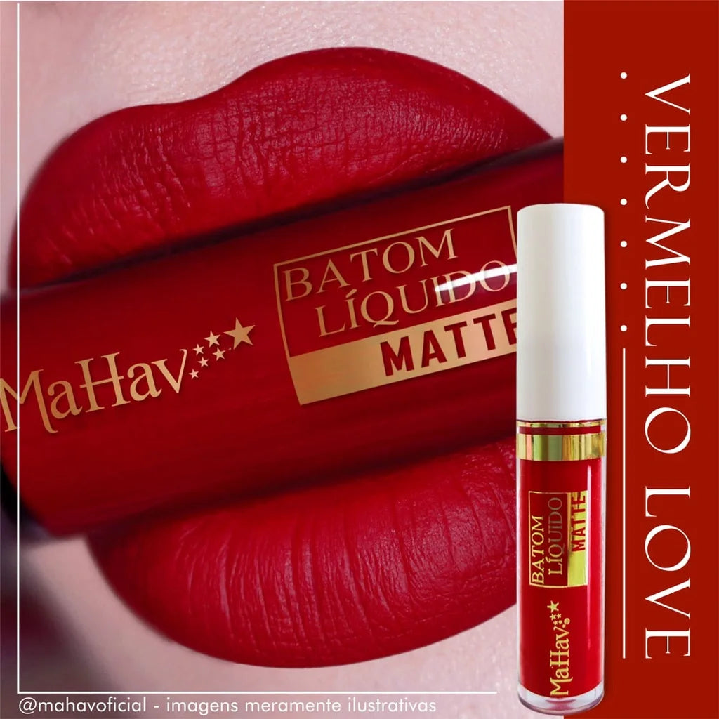 Batom Líquido Matte Mahav - Toque Aveludado | 12 Cores | 64% OFF + Frete Grátis