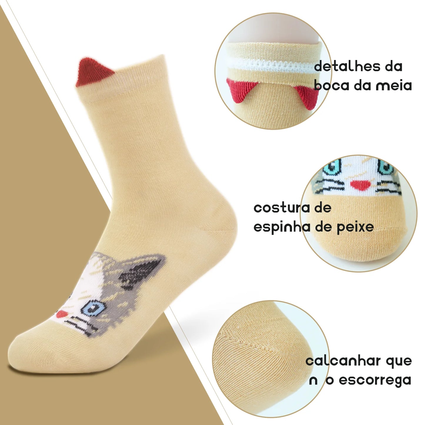 Kit 12 Pares Meias Divertidas Cano Médio com Orelhinhas | Conforto e Estilo | ~60% OFF