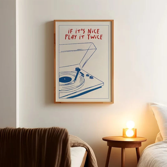 Poster Retrô "Play It Twice" em Lona Premium | Decoração Musical | Até 26% OFF