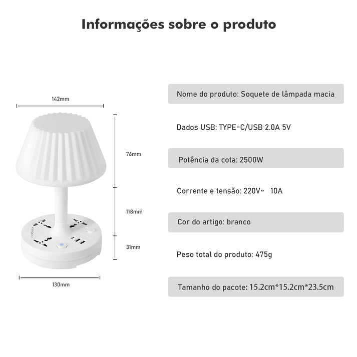 Lâmpada de Mesa LED com Tomadas Universais