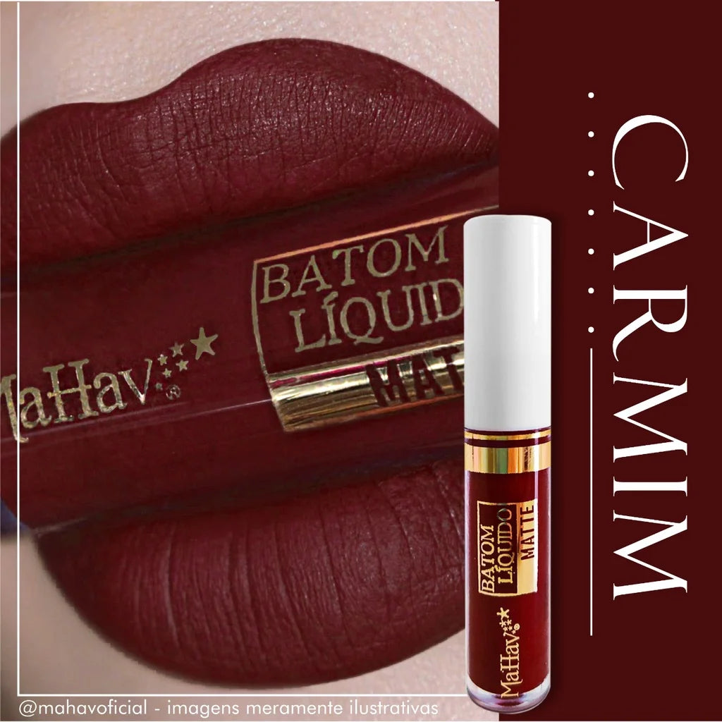 Batom Líquido Matte Mahav - Toque Aveludado | 12 Cores | 64% OFF + Frete Grátis