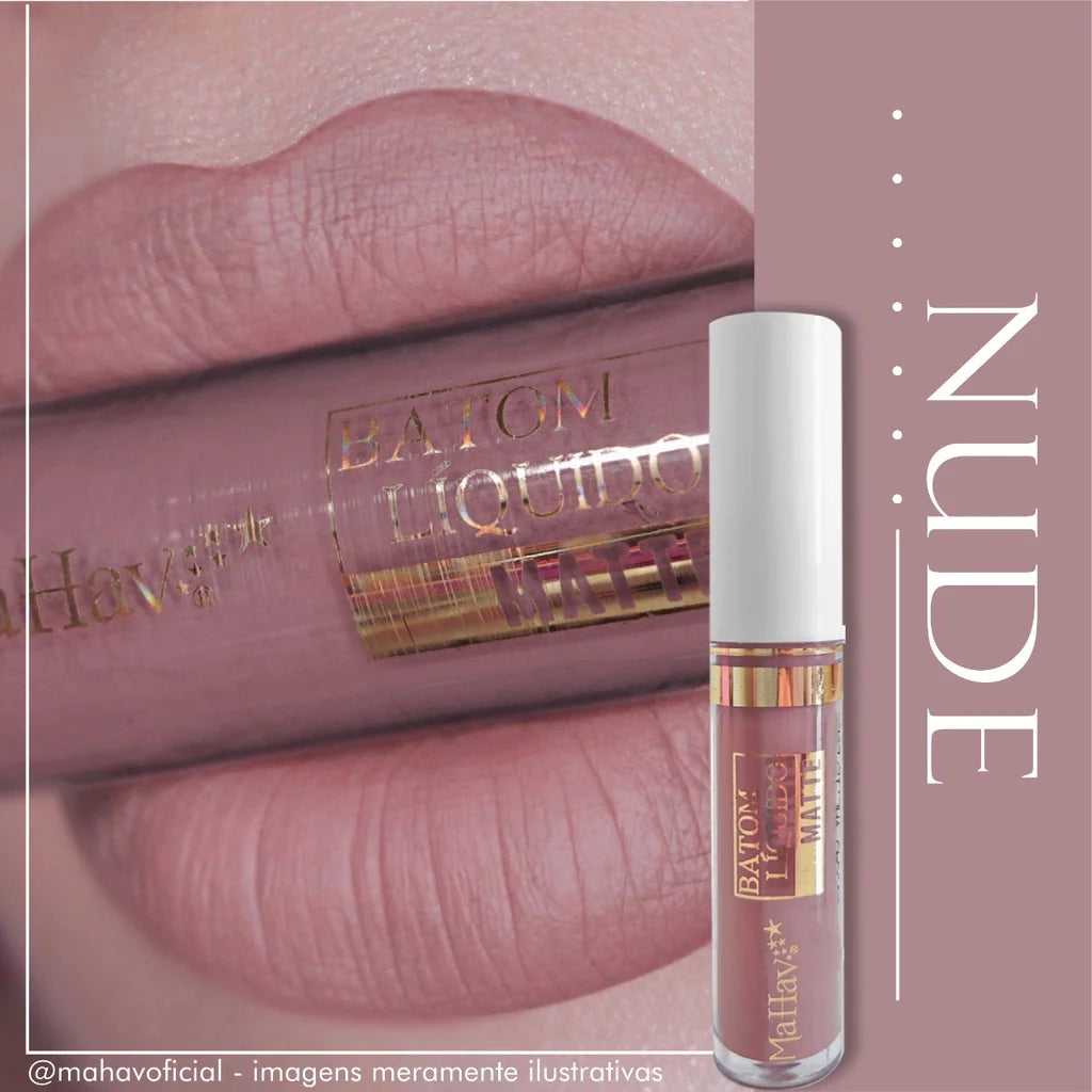 Batom Líquido Matte Mahav - Toque Aveludado | 12 Cores | 64% OFF + Frete Grátis