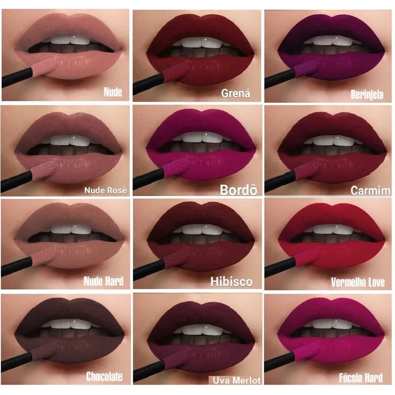 Batom Líquido Matte Mahav - Toque Aveludado | 12 Cores | 64% OFF + Frete Grátis