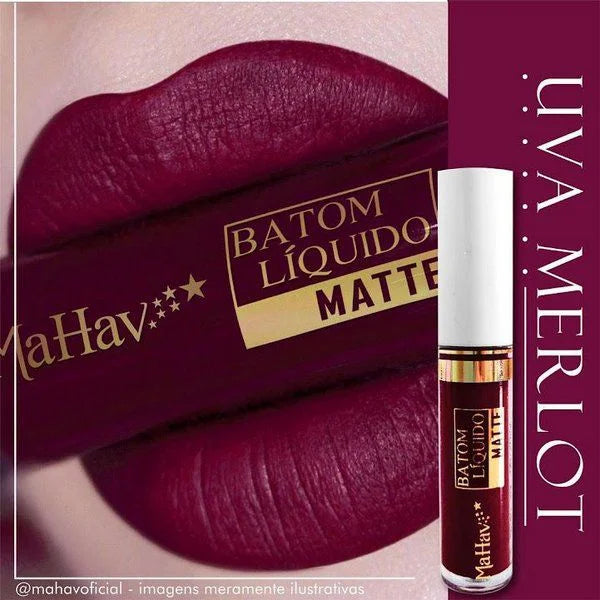 Batom Líquido Matte Mahav - Toque Aveludado | 12 Cores | 64% OFF + Frete Grátis