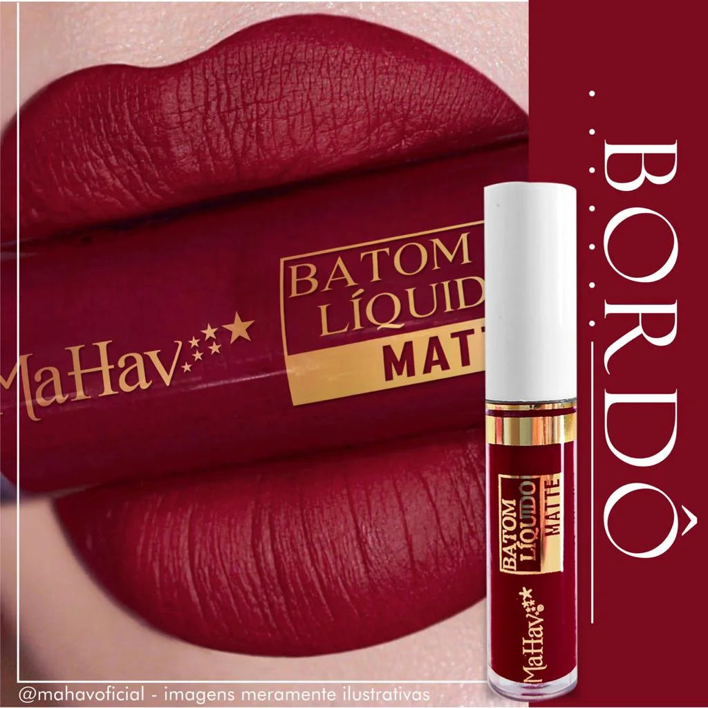 Batom Líquido Matte Mahav - Toque Aveludado | 12 Cores | 64% OFF + Frete Grátis