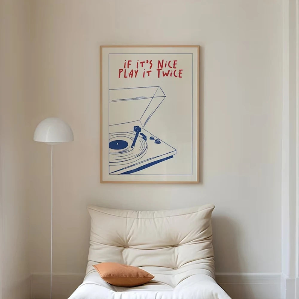 Poster Retrô "Play It Twice" em Lona Premium | Decoração Musical | Até 26% OFF
