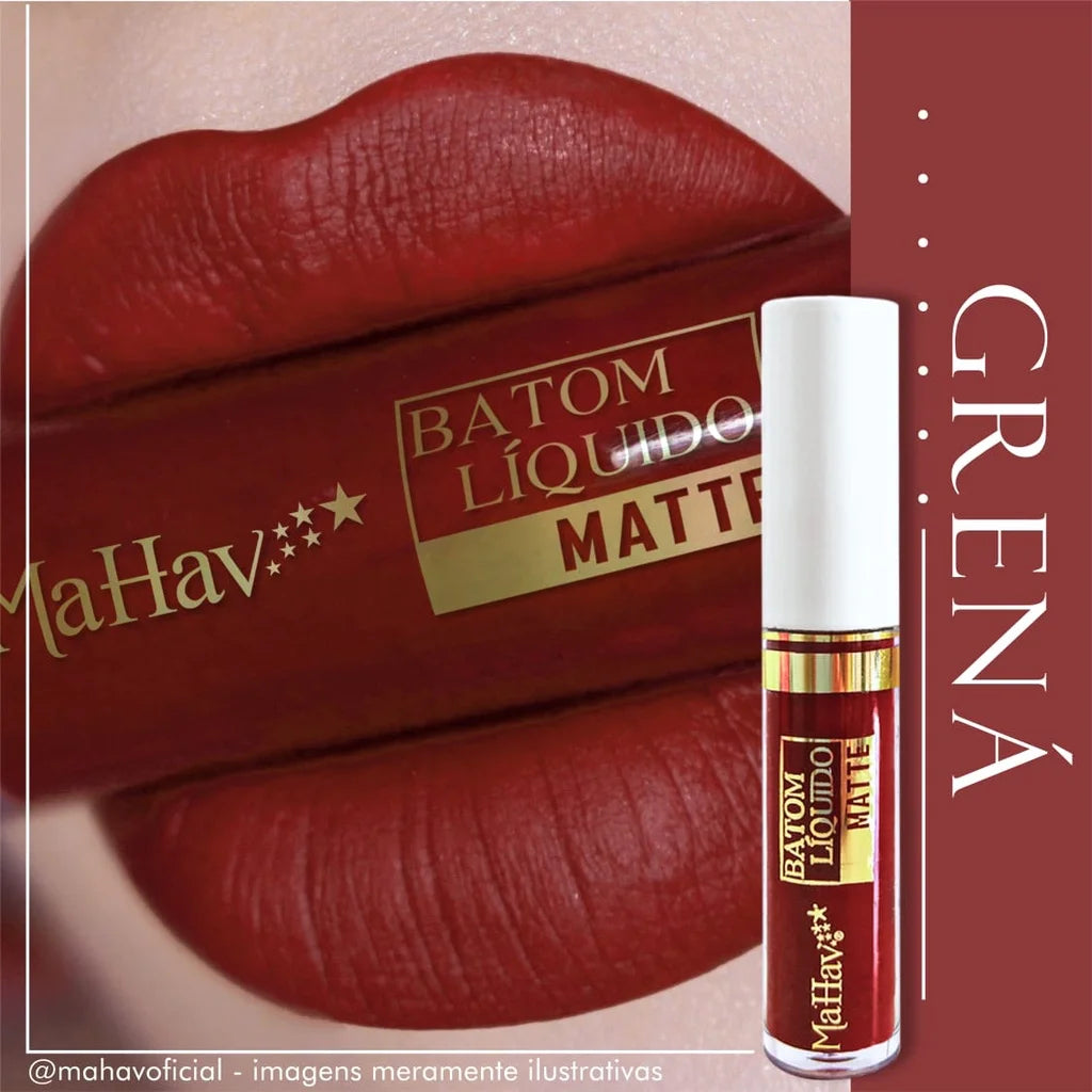 Batom Líquido Matte Mahav - Toque Aveludado | 12 Cores | 64% OFF + Frete Grátis