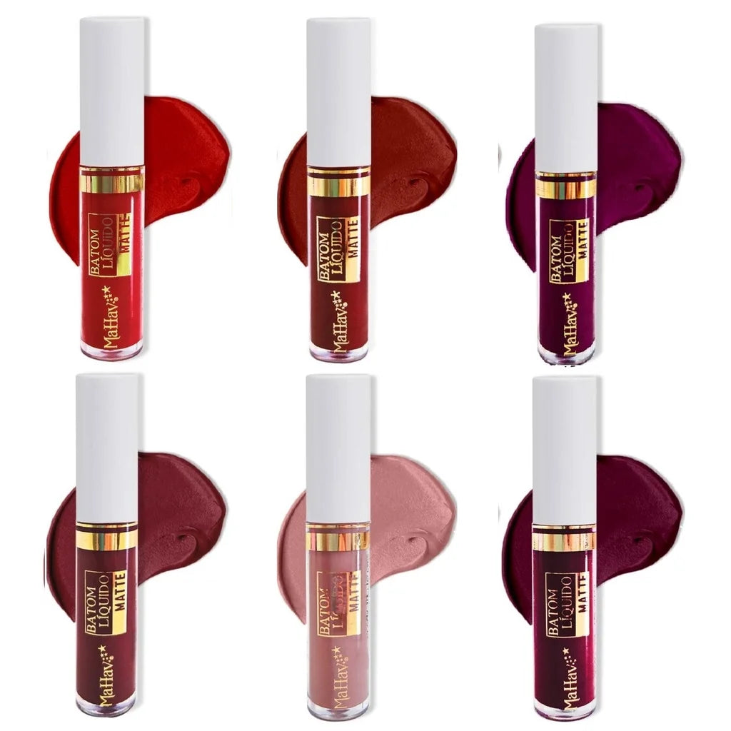 Batom Líquido Matte Mahav - Toque Aveludado | 12 Cores | 64% OFF + Frete Grátis