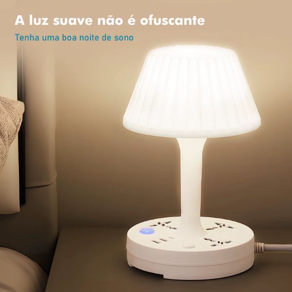 Lâmpada de Mesa LED com Tomadas e USB